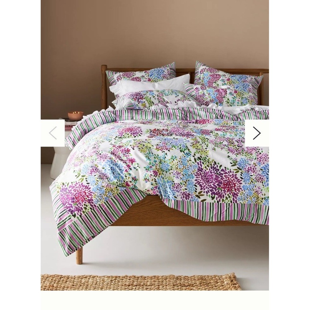 Anthropologie organic cotton Hydrangea sateen Duvet Cover oversizd Queen 95 x 90